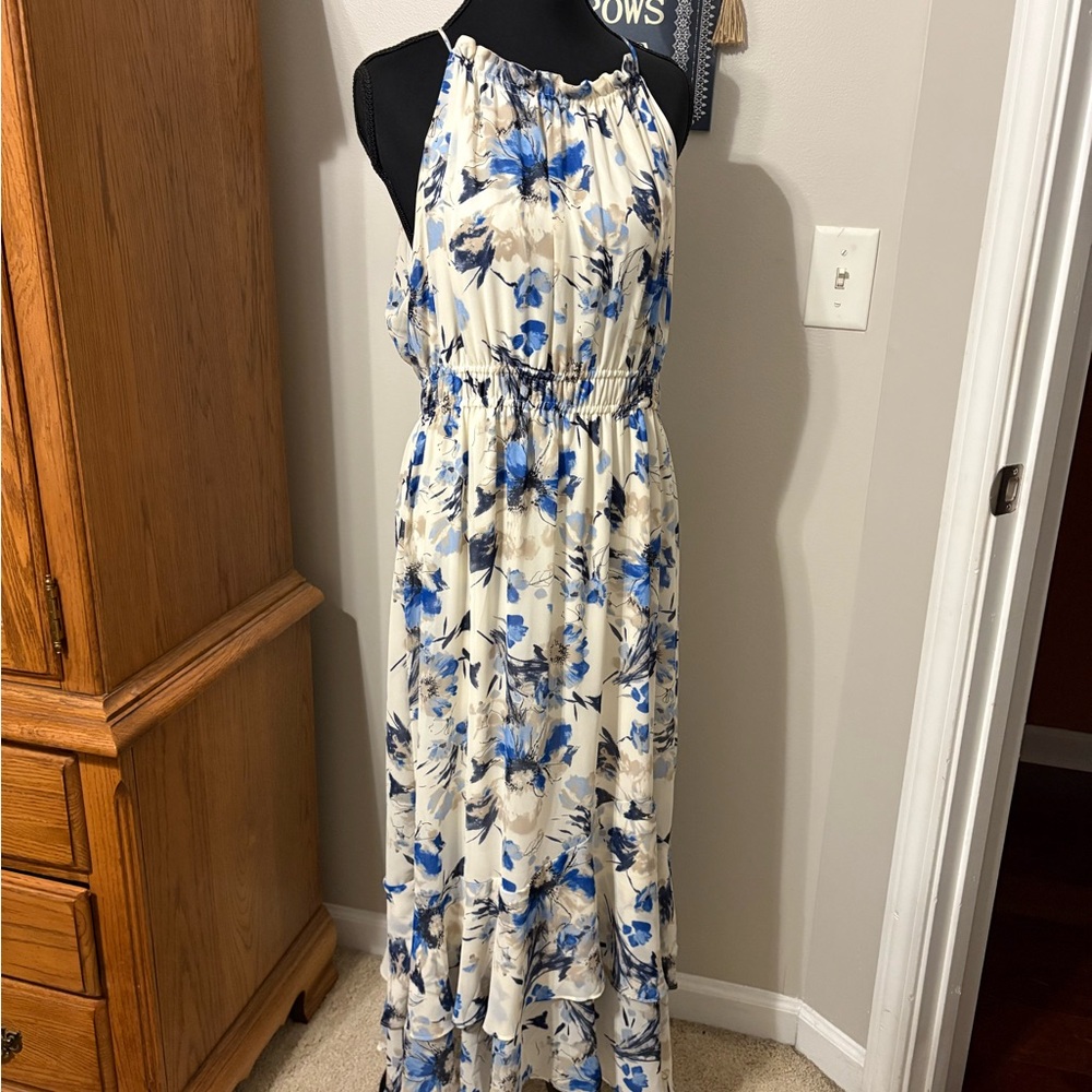 Lush Blue and White Floral Maxi Dress
